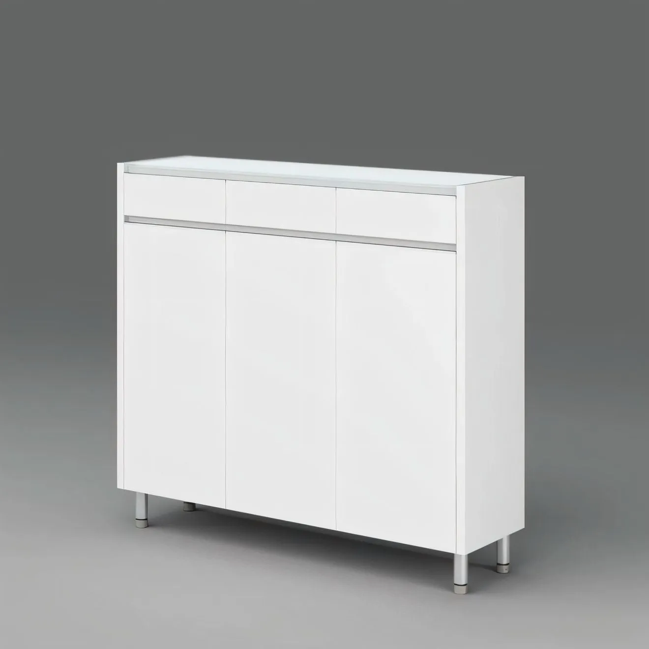 DION Glass Top White 3 Doors Shoe Cabinet