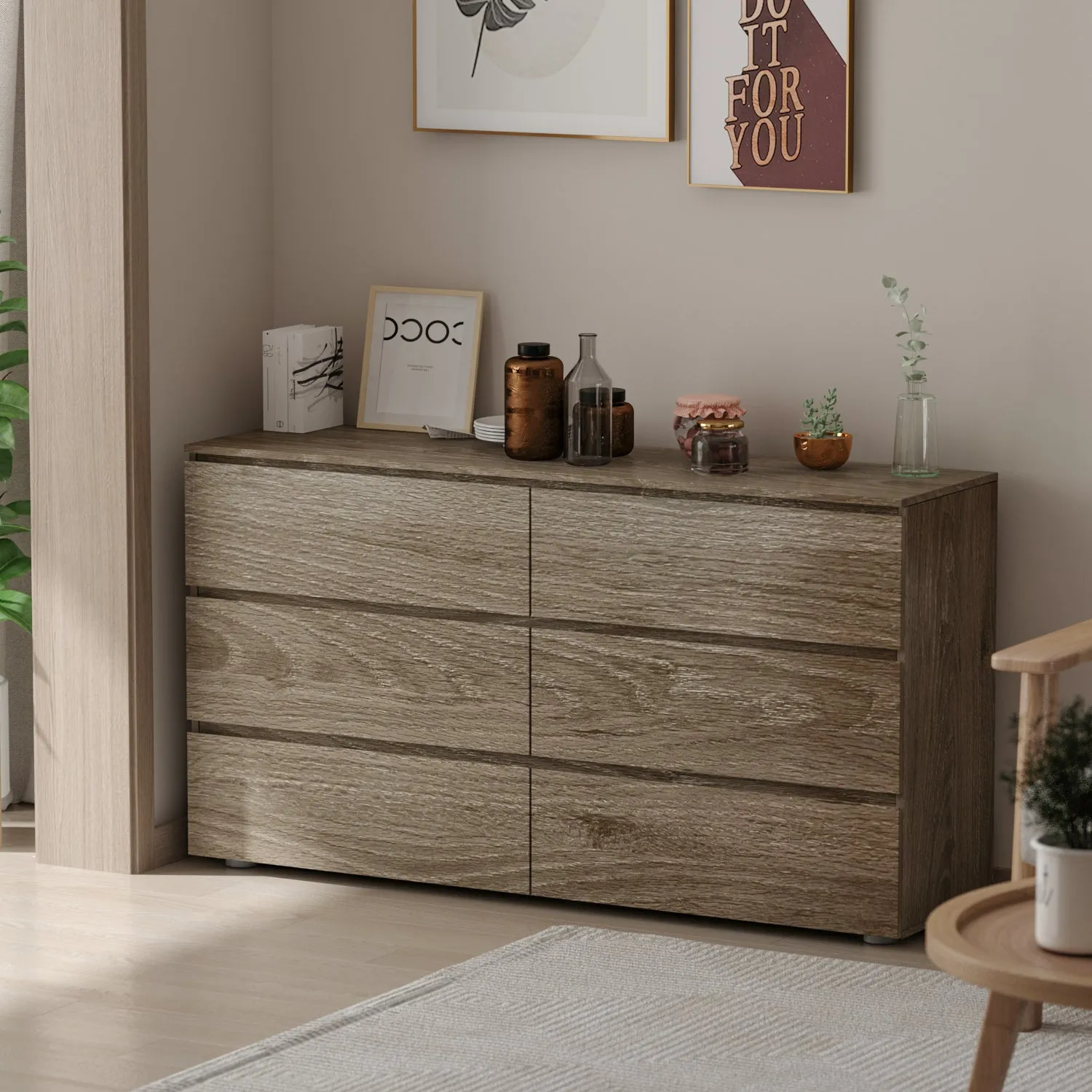 Distressed 6-Drawer Sideboard with Grain Texture - 59" Wide