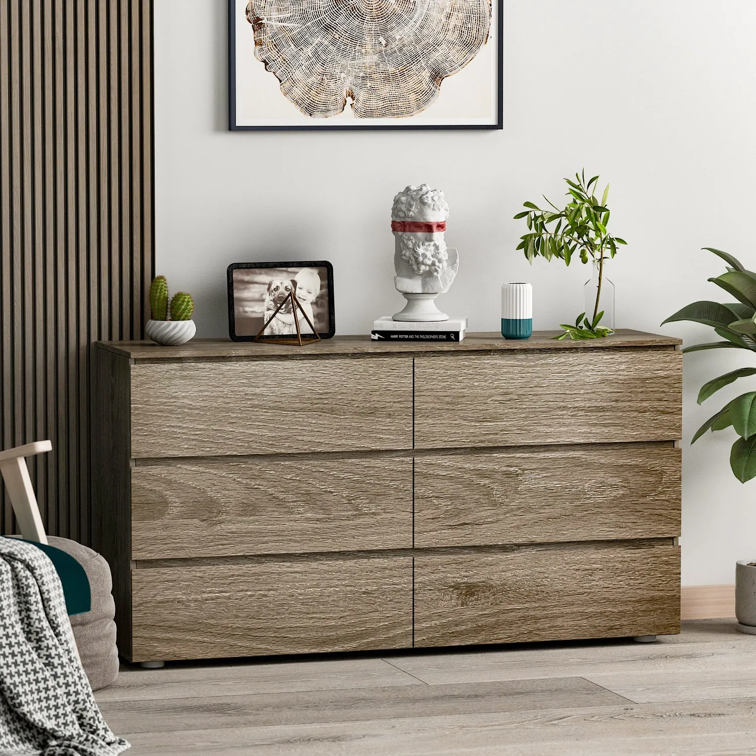 Distressed 6-Drawer Sideboard with Grain Texture - 59" Wide