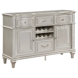 Evangeline 4-drawer Sideboard Server with Faux Diamond Trim Silver Oak