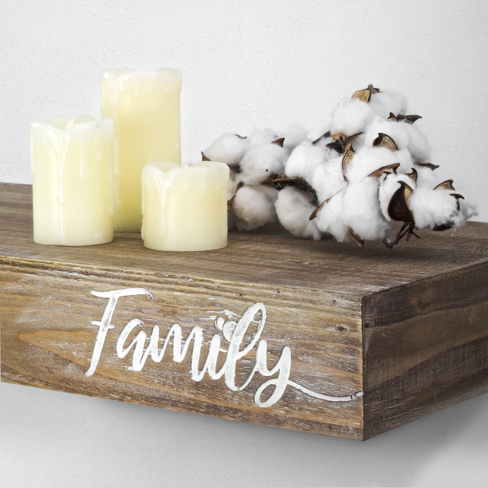 Floating Wall Shelf with “Family” Text Engraving