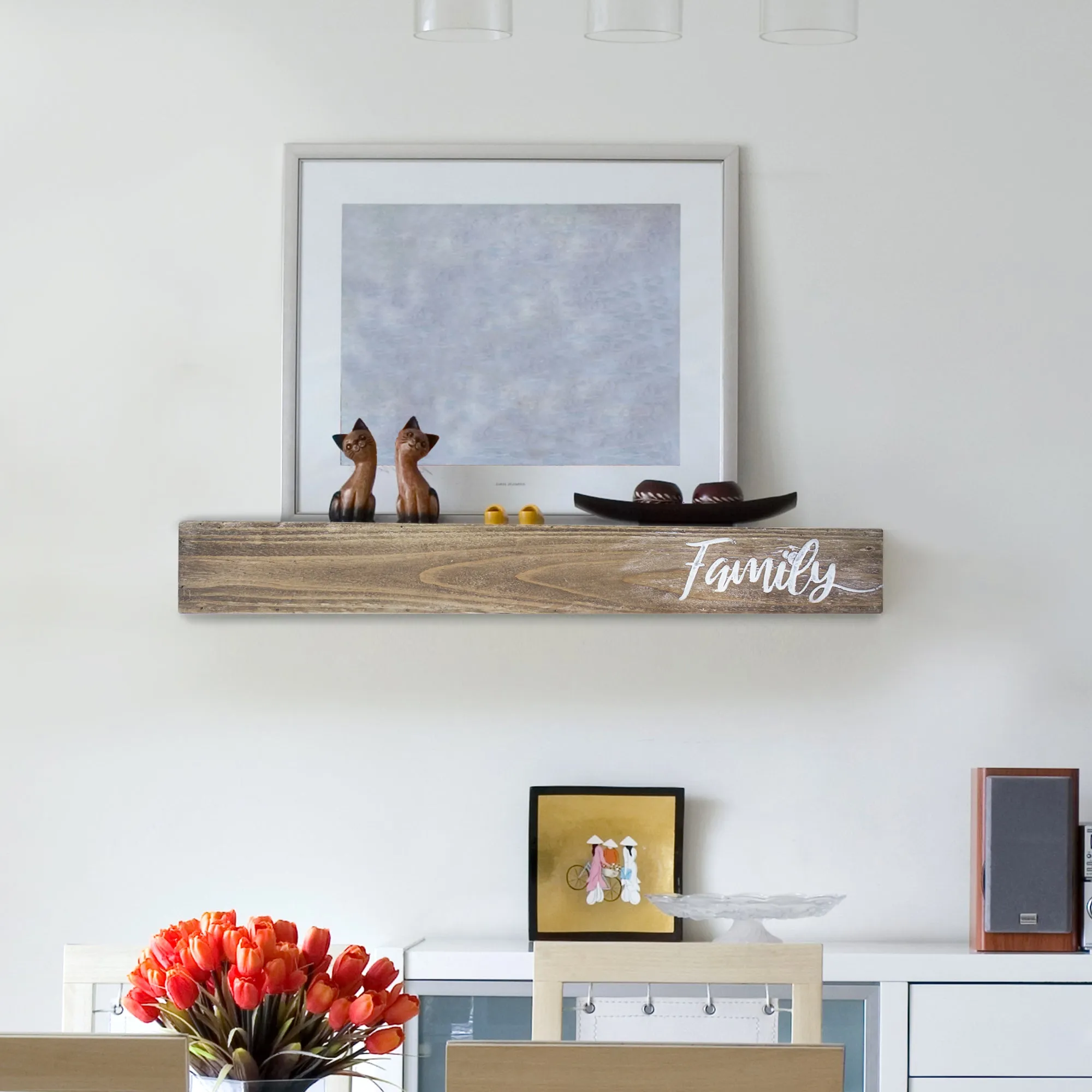 Floating Wall Shelf with “Family” Text Engraving