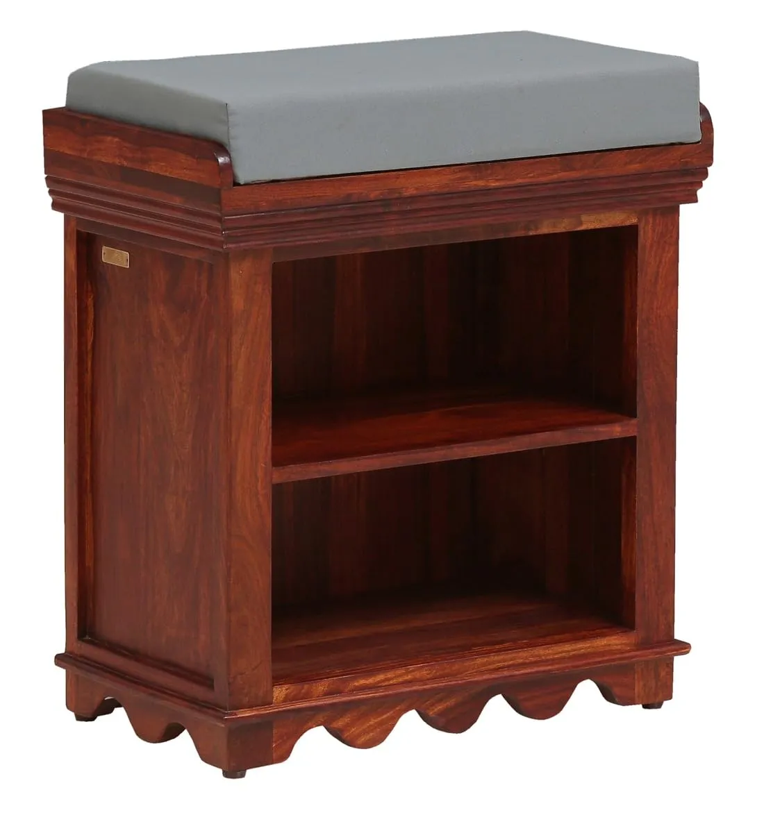 FURNITUREHUB Sheesham Wood Small Shoe Rack Cabinet for Small Spaces with Seat (1 Piece, Sheesham Wood, Teak Finish, 231324 Inch)