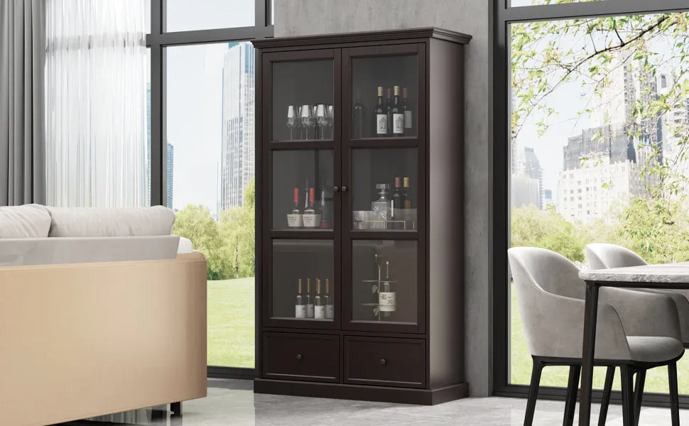 Glass Door Bookcase Display Spacious Cabinet with Drawers