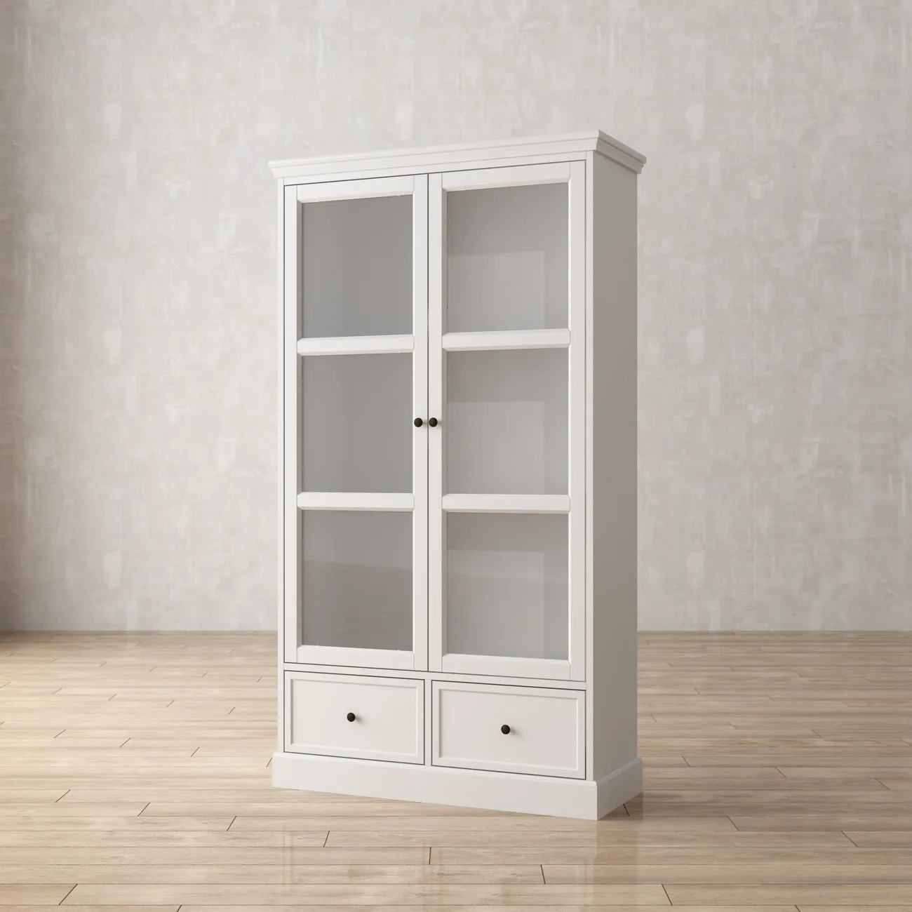 Glass Door Bookcase Display Spacious Cabinet with Drawers