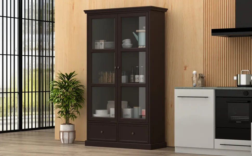 Glass Door Bookcase Display Spacious Cabinet with Drawers