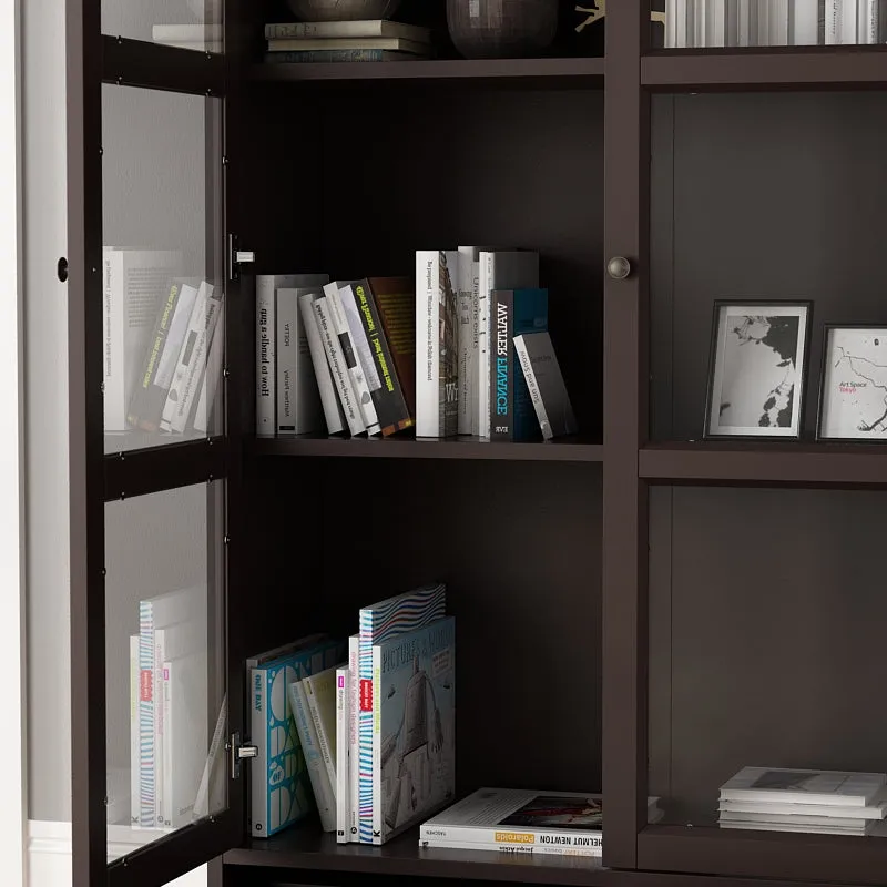 Glass Door Bookcase Display Spacious Cabinet with Drawers