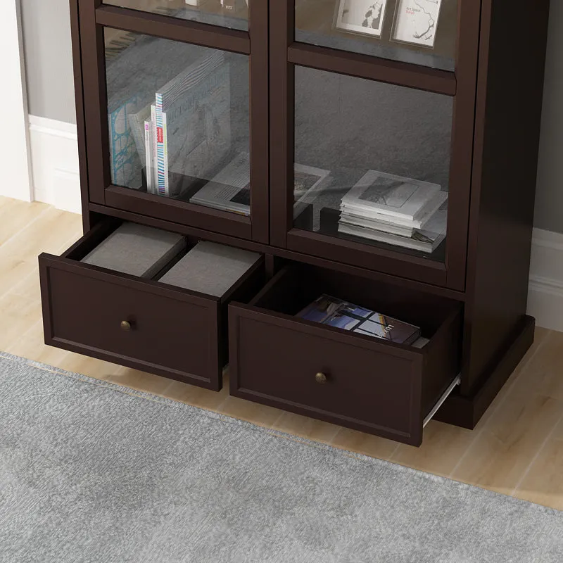 Glass Door Bookcase Display Spacious Cabinet with Drawers