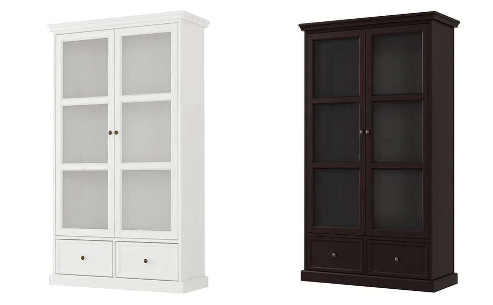 Glass Door Bookcase Display Spacious Cabinet with Drawers