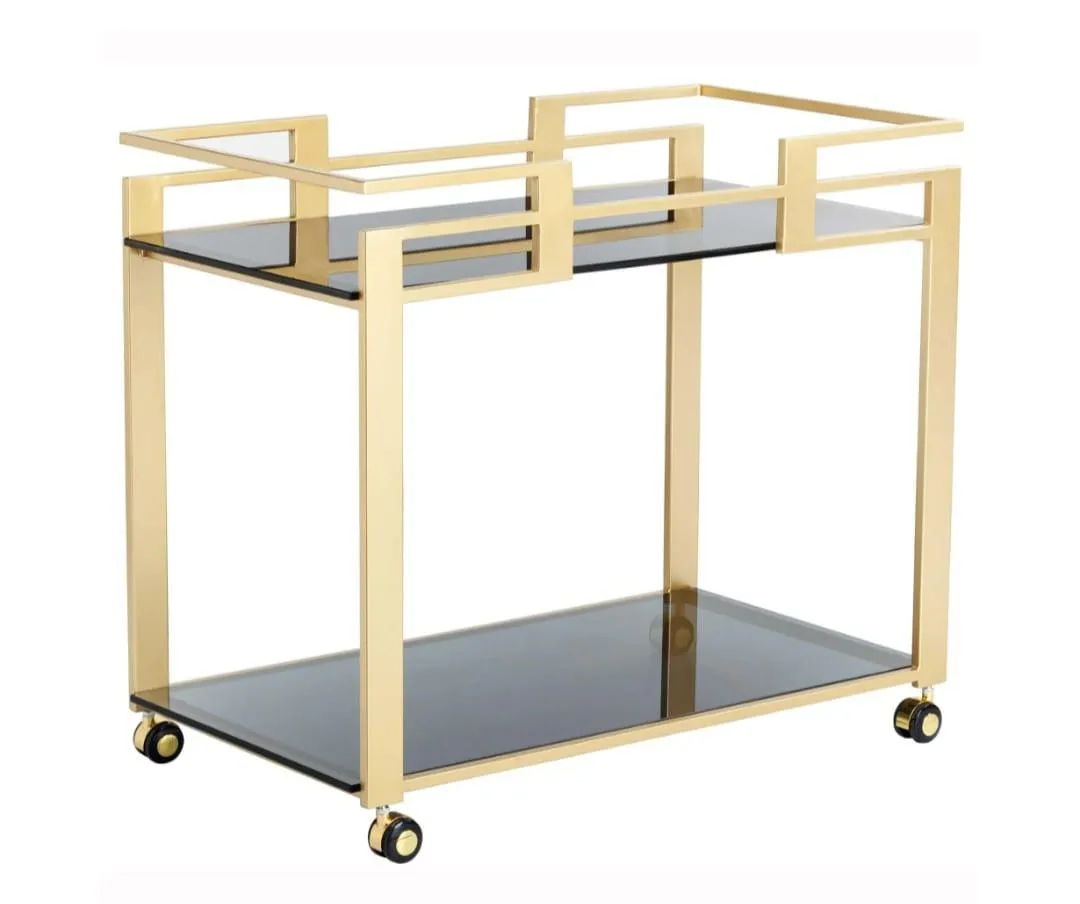 Golden Rectangle 2-Tier Serving Trolley with Glass Shelves (Iron)