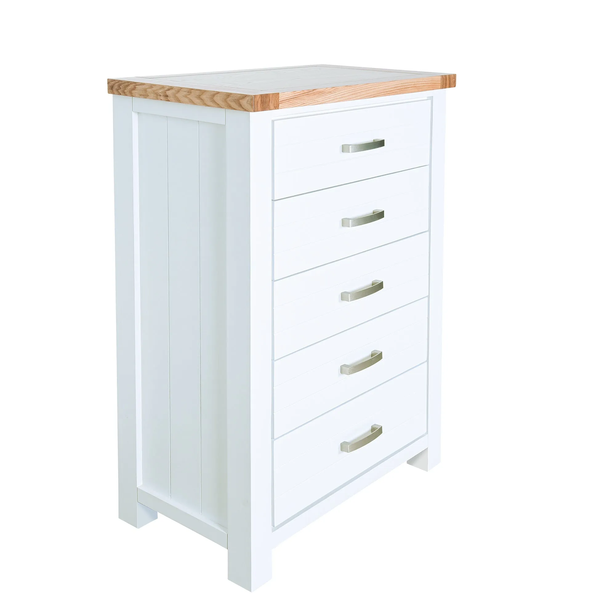 Hampshire 5 Drawer Tallboy White Solid Pine and Ash Wood Top