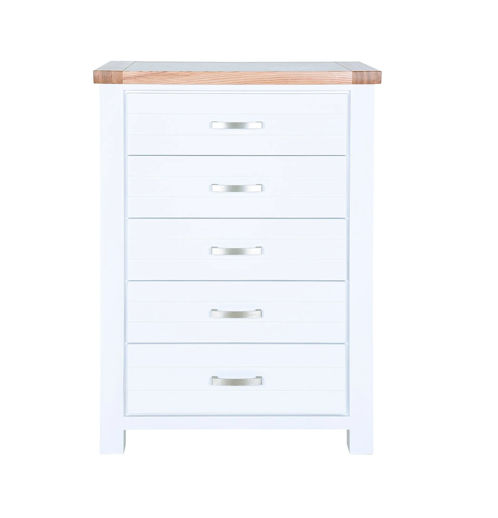 Hampshire 5 Drawer Tallboy White Solid Pine and Ash Wood Top