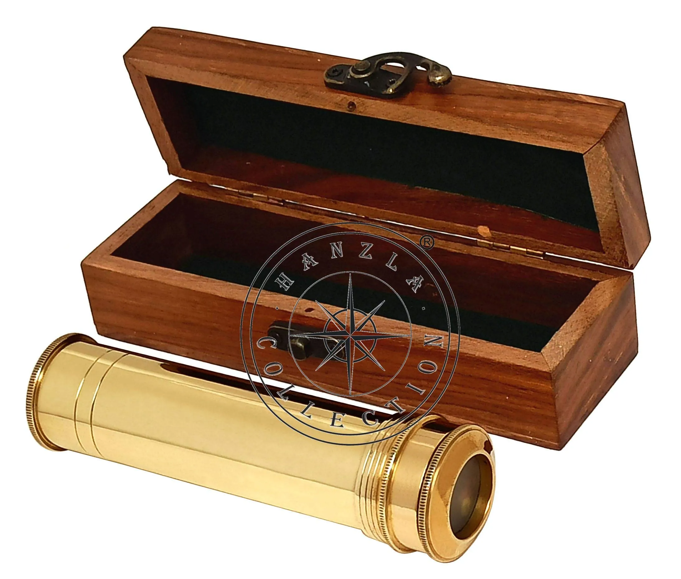 hanzla collection handmade polished brass kaleidoscope maritime nautical kids gift with wooden box- Multi color