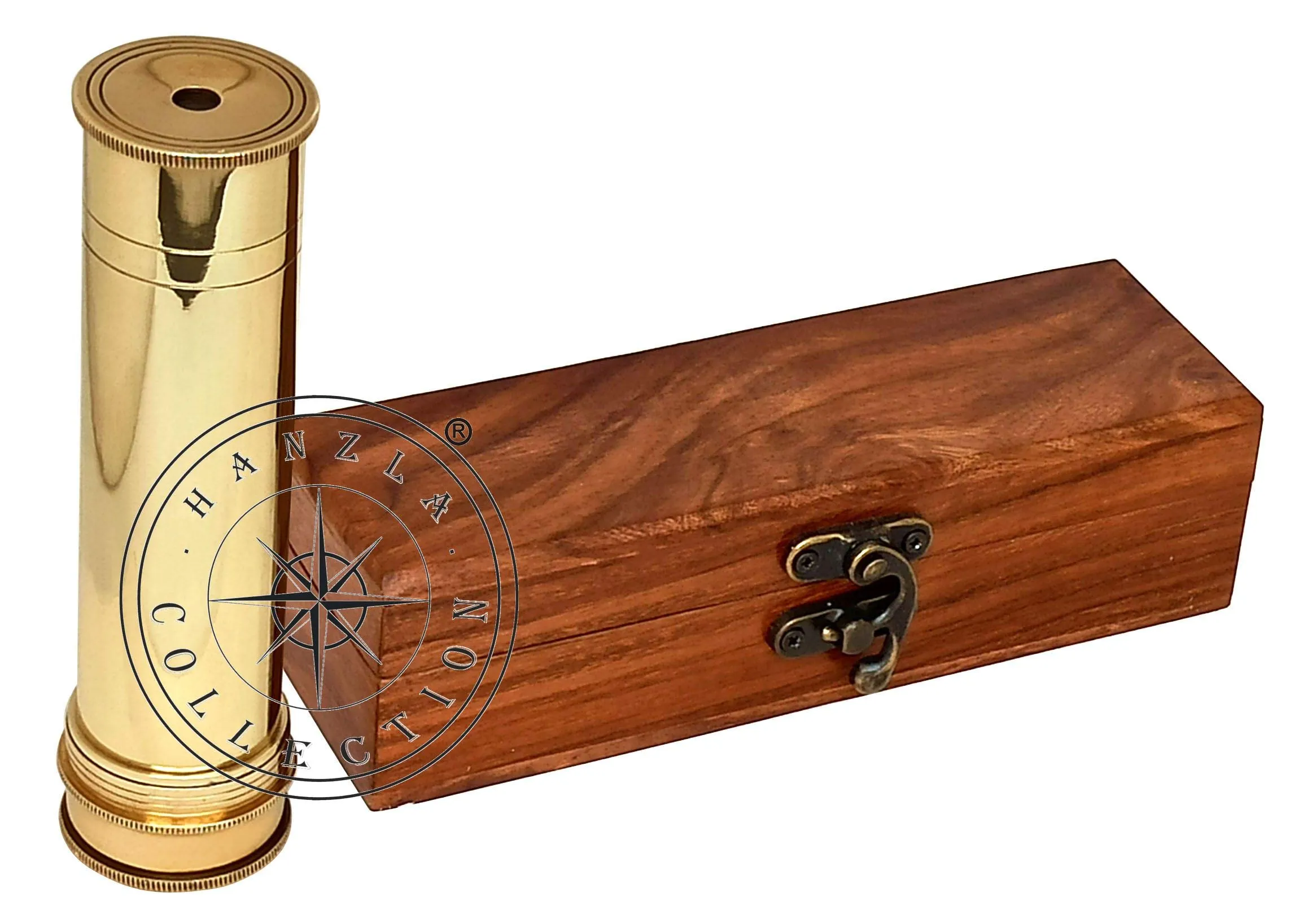 hanzla collection handmade polished brass kaleidoscope maritime nautical kids gift with wooden box- Multi color