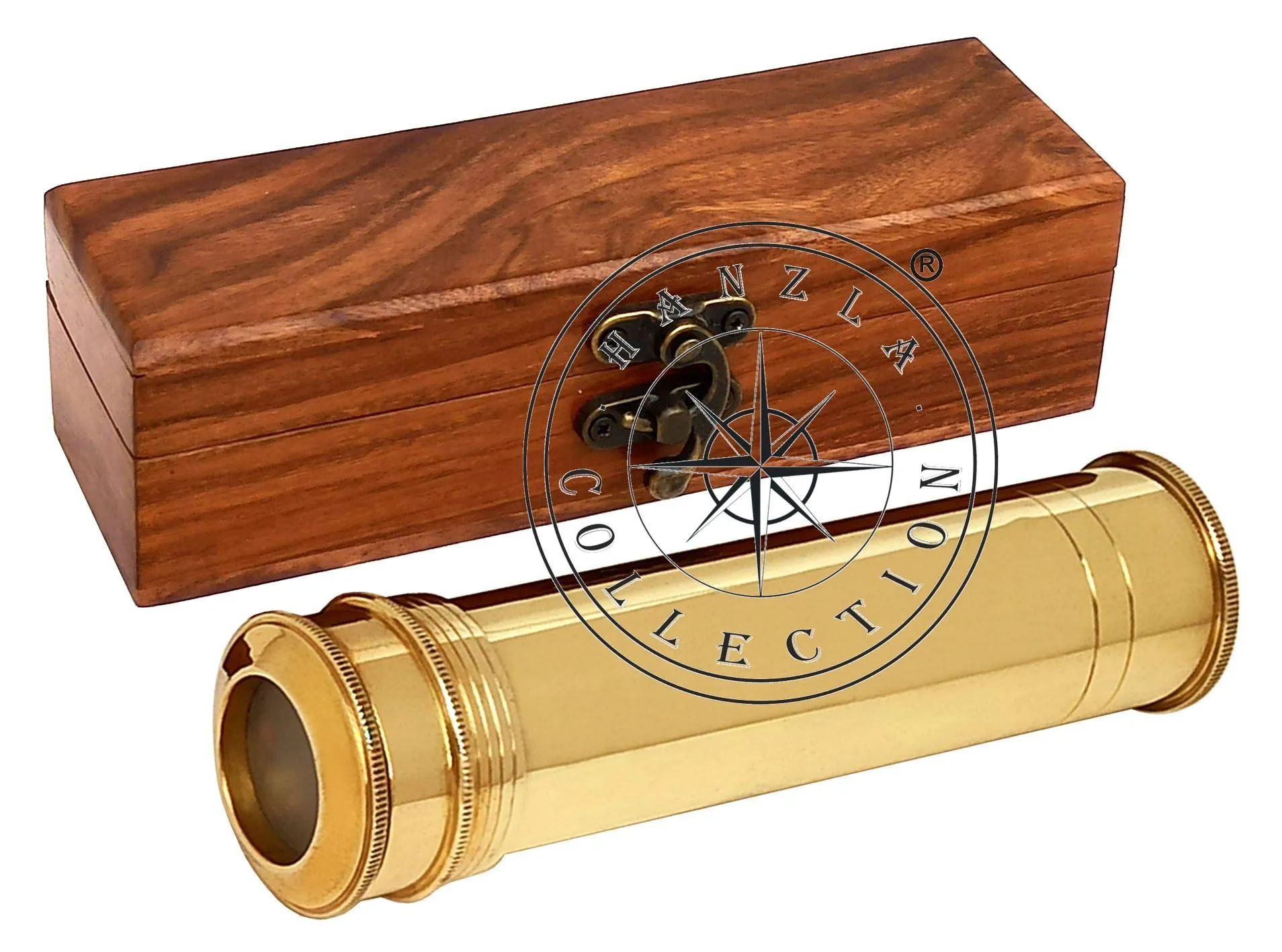 hanzla collection handmade polished brass kaleidoscope maritime nautical kids gift with wooden box- Multi color