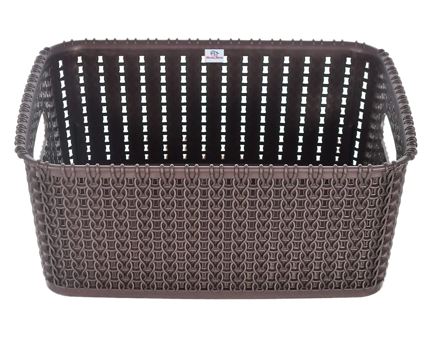 Heart Home Multiuses Large M 20 Plastic Basket/Organizer With Lid- Pack of 4 (Brown) -46HH067