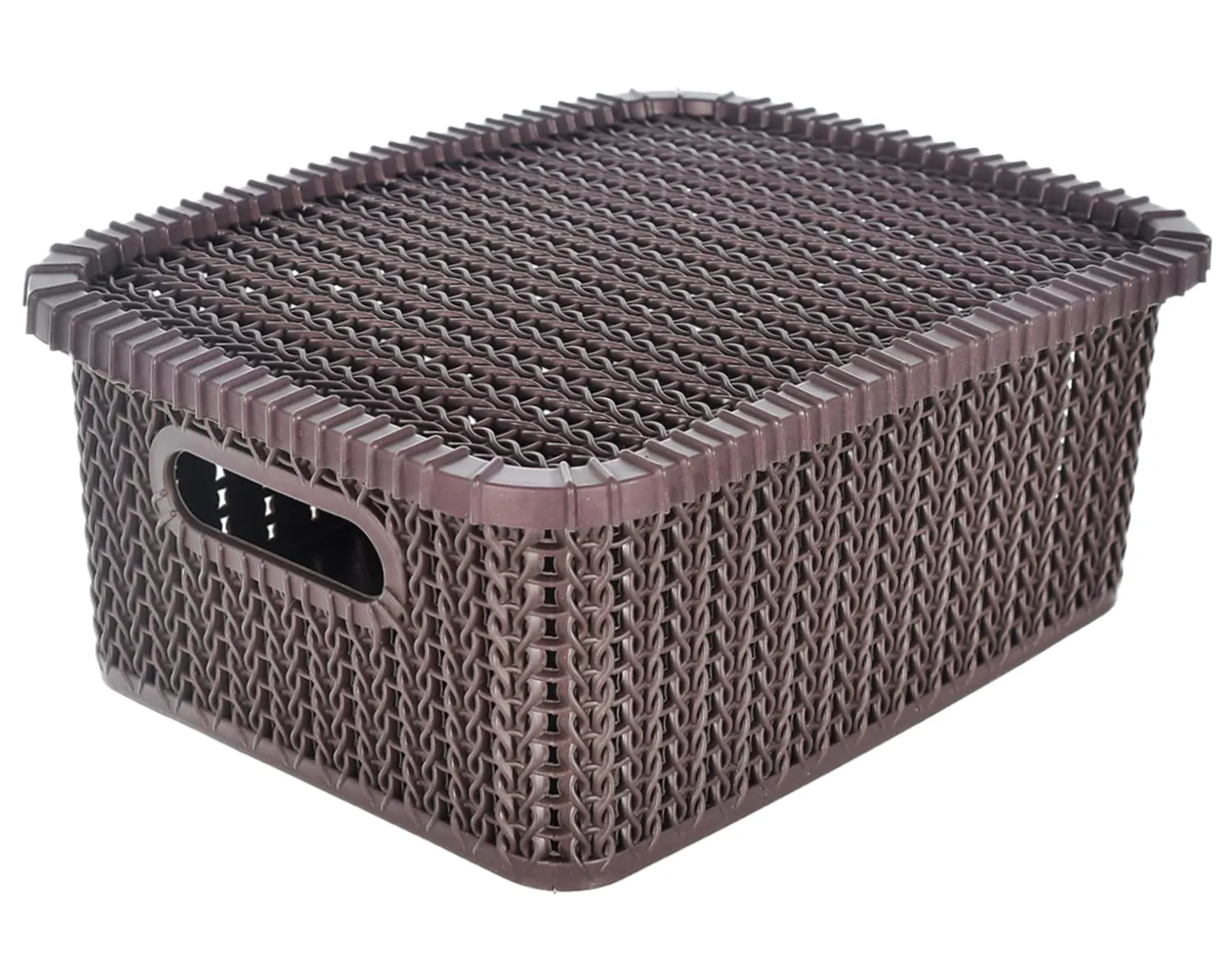 Heart Home Multiuses Large M 20 Plastic Basket/Organizer With Lid- Pack of 4 (Brown) -46HH067