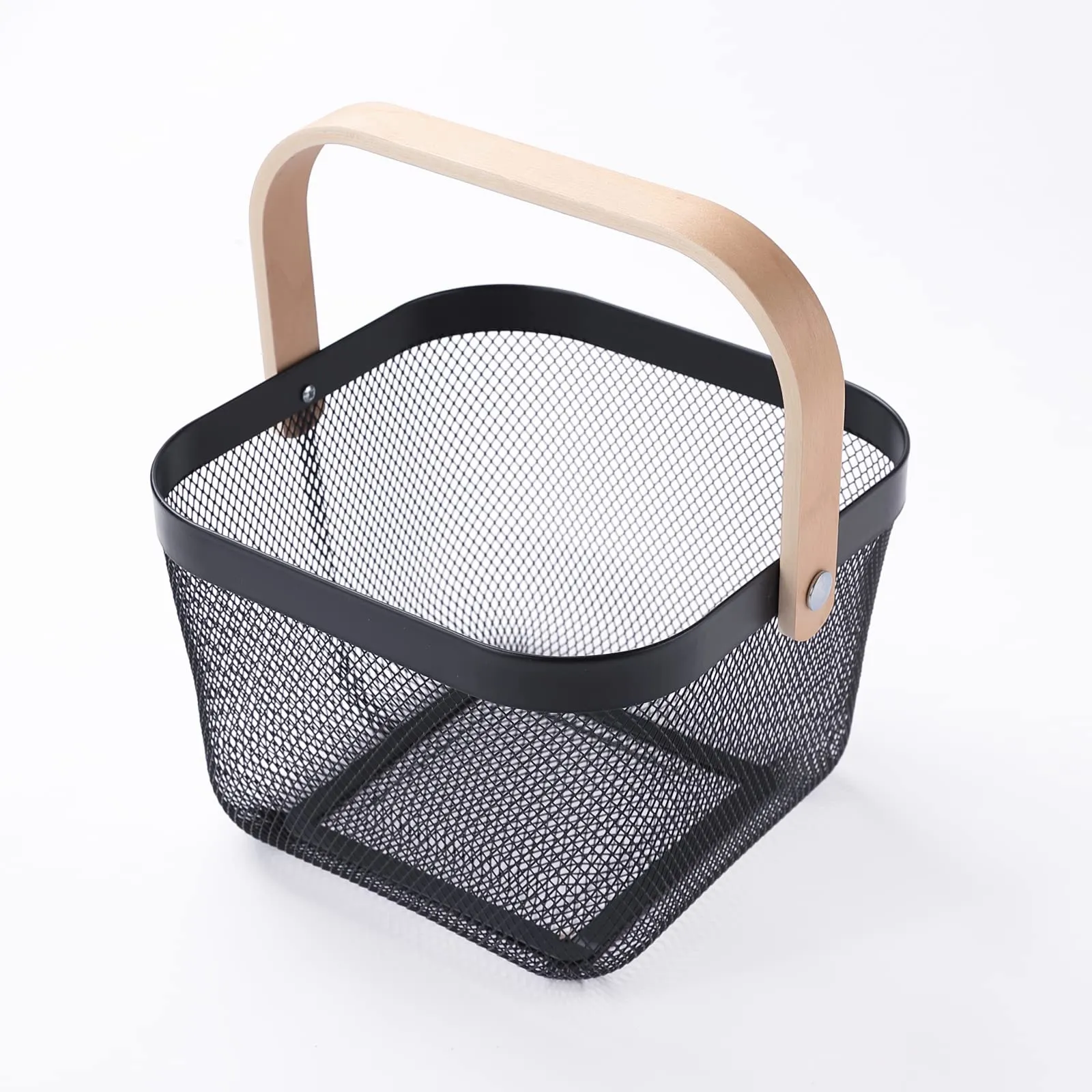 Homestic Metal Wire Basket With Handle|Storage Basket Fot Fruits, Books|Mesh Open Storage Bin|Storage Organizer|Black