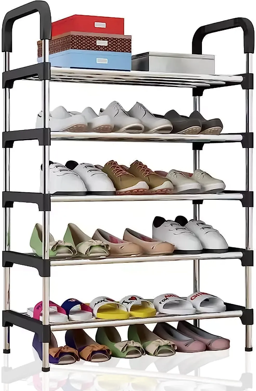 Humongous Stainless Steel Stackable Shoe Rack, Shoe Storage Shelf Organizer, Ideal For Entryway, Living Room, Hallway (5 Tier Shoe Rack)