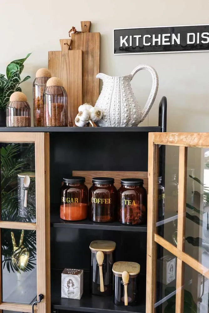 Industrial Style Wooden Display Cabinet On Wheels