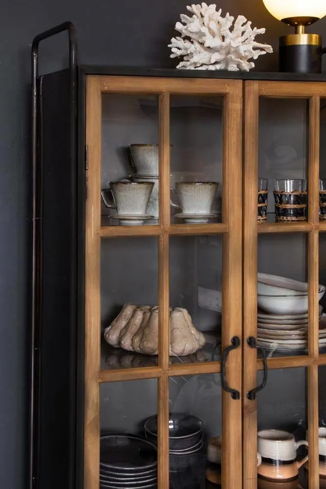 Industrial Style Wooden Display Cabinet On Wheels