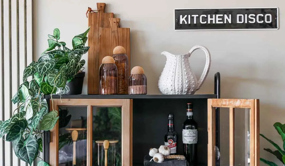 Industrial Style Wooden Display Cabinet On Wheels