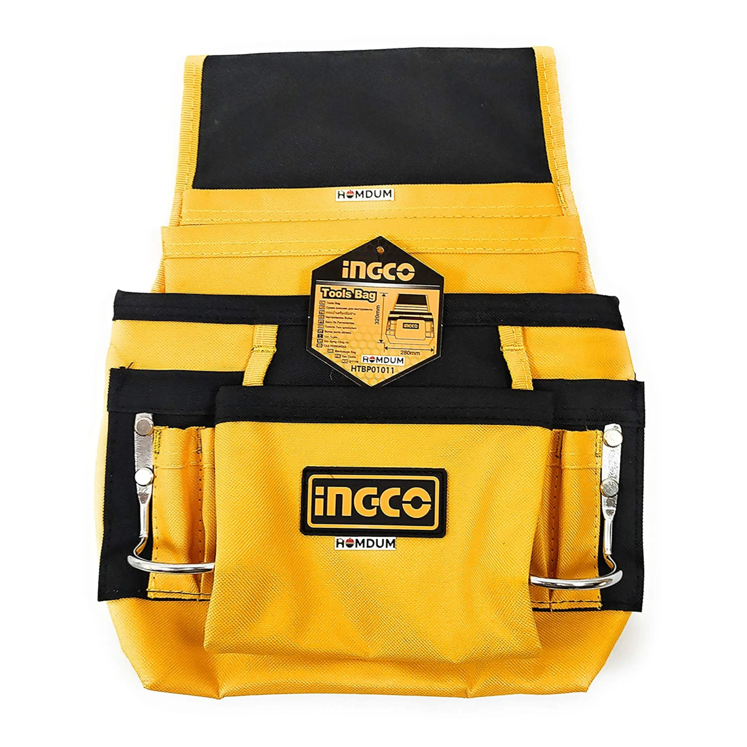 Ingco Multi Tool Bag - Waist Belt mounted Tool Apron - 2 Hooks - 9 Pockets - Nylon Fiber knitted - Tear resistant (11 x 13 inch, Yellow)