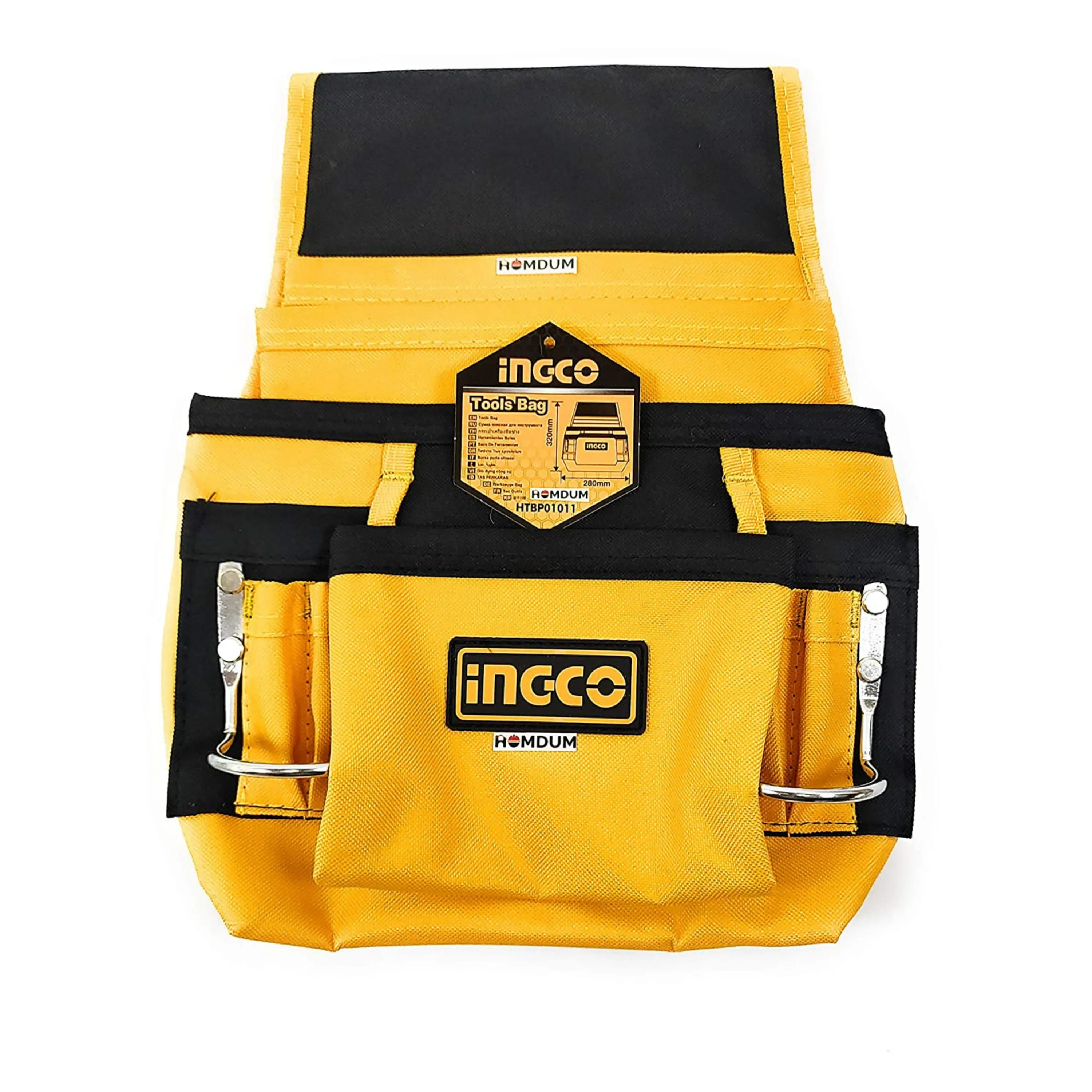 Ingco Multi Tool Bag - Waist Belt mounted Tool Apron - 2 Hooks - 9 Pockets - Nylon Fiber knitted - Tear resistant (11 x 13 inch, Yellow)