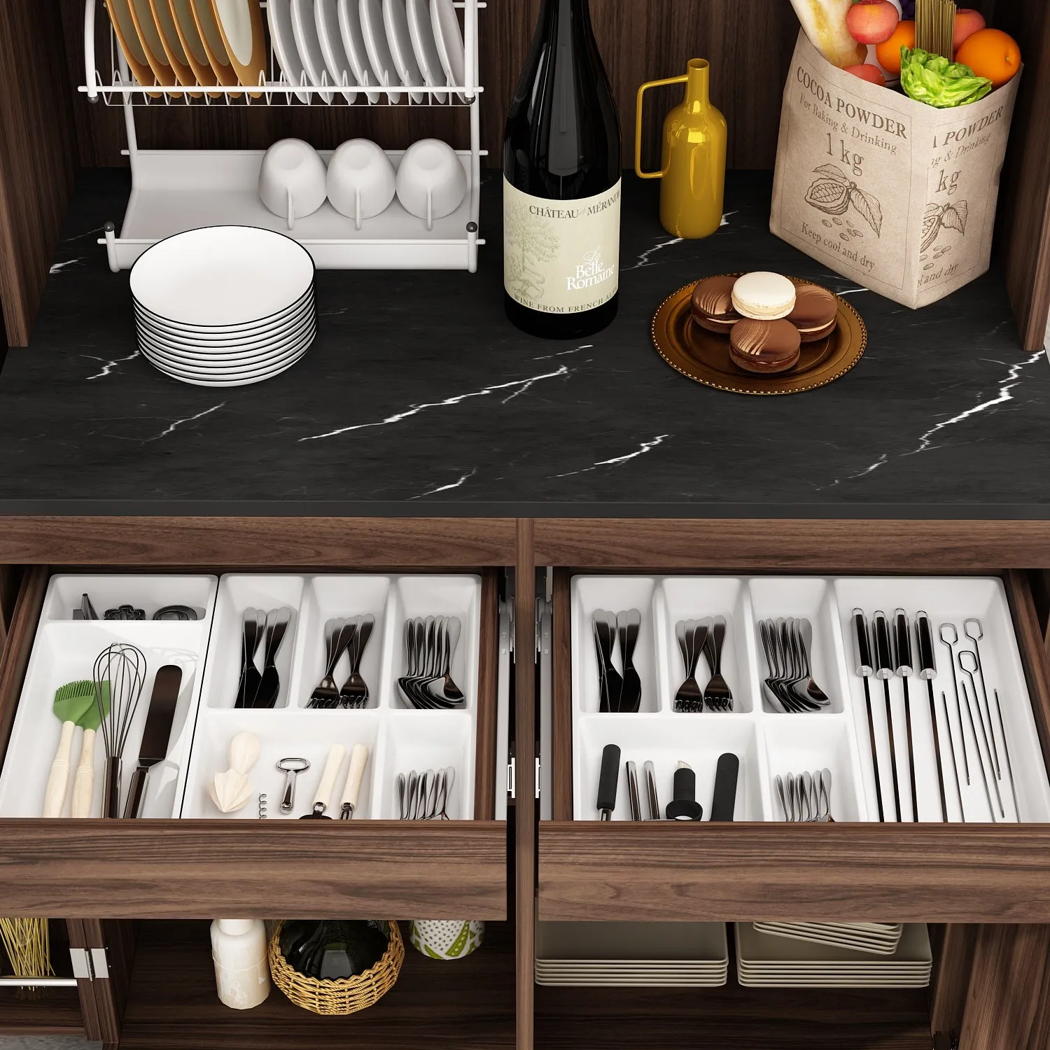 Kitchen Pantry Storage Cabinet Versatile Buffet Sideboard with Wine Storage and Drawers