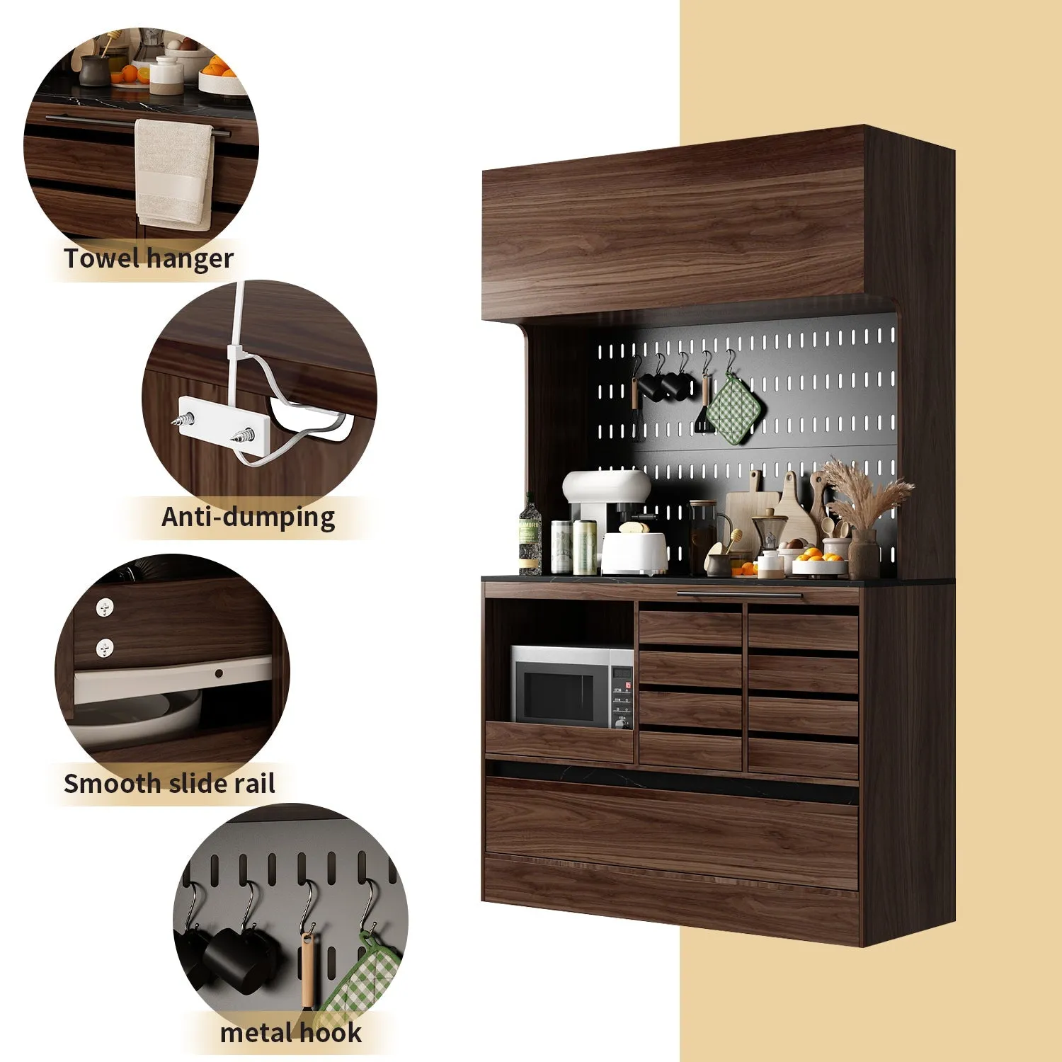 Kitchen Pantry Storage Cabinet Versatile Buffet Sideboard with Wine Storage and Drawers