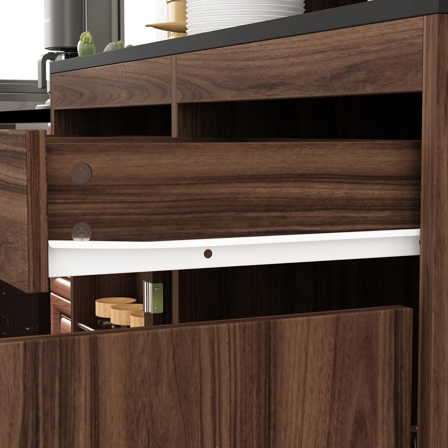 Kitchen Pantry Storage Cabinet Versatile Buffet Sideboard with Wine Storage and Drawers