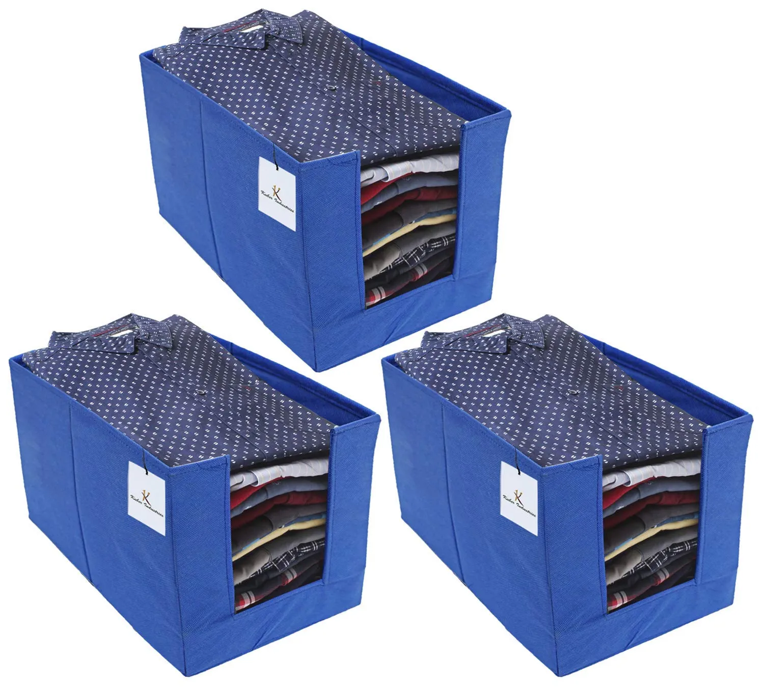 Kuber Industries 3 Piece Non Woven Shirt Stacker Wardrobe Organizer Set, Blue-CTKTC031847