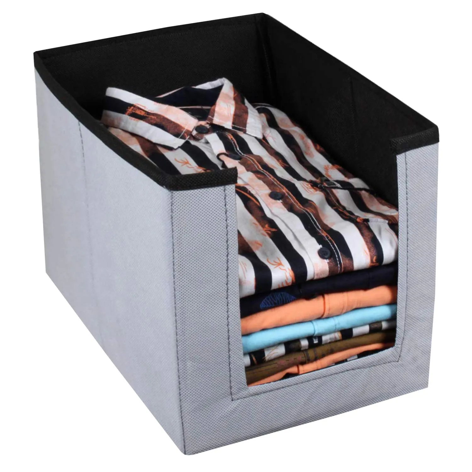 Kuber Industries 3 Pieces Non Woven Shirt Stacker/Shirt Organizer Wardrobe Organizer (Grey & Black)-KUBMART11308