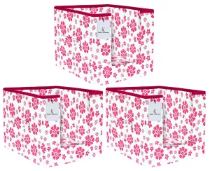 Kuber Industries Flower Printed 3 Piece Non Woven Shirt Stacker Wardrobe Organizer Set, (Pink) - CTKTC034991