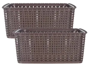 Kuber Industries Multipurposes Large M 20 Plastic Basket, Organizer For Kitchen, Countertops, Cabinets, Bathrooms Without Lid- Pack of 2 (Brown) -46KM088