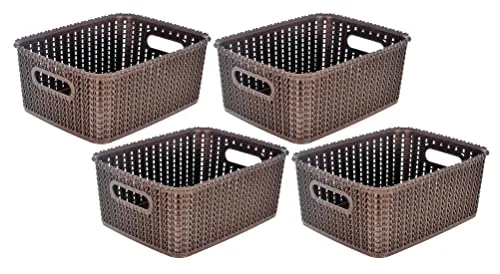 Kuber Industries Multipurposes Large M 20 Plastic Basket, Organizer For Kitchen, Countertops, Cabinets, Bathrooms Without Lid- Pack of 4 (Brown) -46KM092