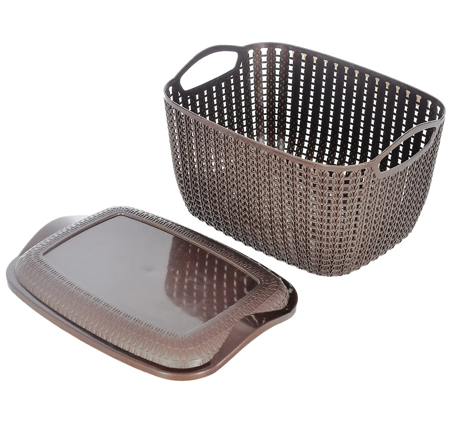 Kuber Industries Multipurposes Large M 30 Plastic Basket, Organizer For Kitchen, Countertops, Cabinets, Bathroom With Lids- Pack of 4 (Brown) -46KM012