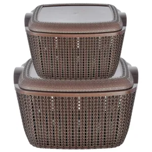 Kuber Industries Multiuses Large & Small M 30-25 Plastic Basket/Organizer With Lid- Set of 2 (Brown)