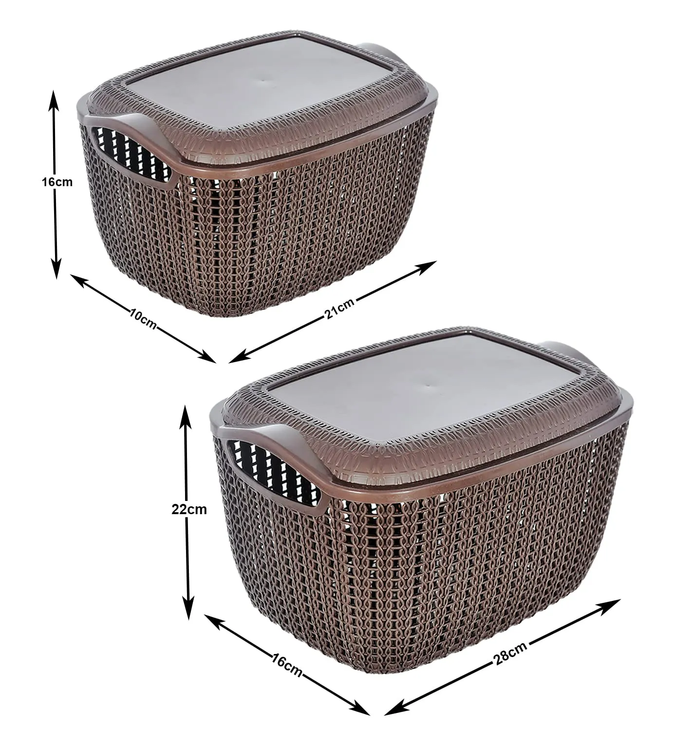 Kuber Industries Multiuses Large & Small M 30-25 Plastic Basket/Organizer With Lid- Set of 2 (Brown)