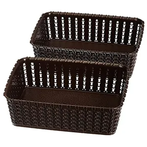 Kuber Industries Multiuses Small M 15 Plastic Tray/Basket/Organizer Without Lid- Pack of 2 (Brown) -46KM0111