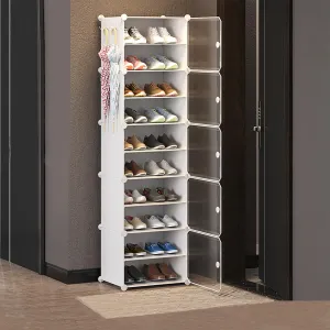 Kuber Industries Pack of 4 Shoes Cabinet | 10-Tier Foldable Shoe Rack Organizer for Closet | Plastic Shoe Shelf Collapsible Shoes Storage Box | Easy Assembly Shoe Cabinet with Lids | JL1C10TWH |White