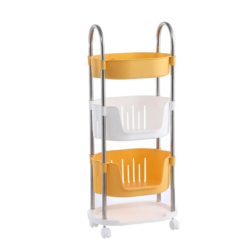 Kuber Industries (Pack of 4) Utility Rolling Cart | 4 Tier Kithen Storage Cart with Caster Wheels | Space Saving Home Storage Organizer | Trolley Rack with Wheels | YM564YW | Yellow White