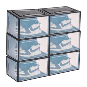 Kuber Industries Pack of 6 Sneaker Box | Plastic Stackable Shoe Organizer | Multi Purpose Space-Saving Storage Box | Black