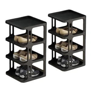 Kuber Industries (Set of 2) Waterproof Plastic Chappal Stand for Slipper & Footwear | 4-Layer Portable Shoe Rack For Home | Collapsible Design - Black