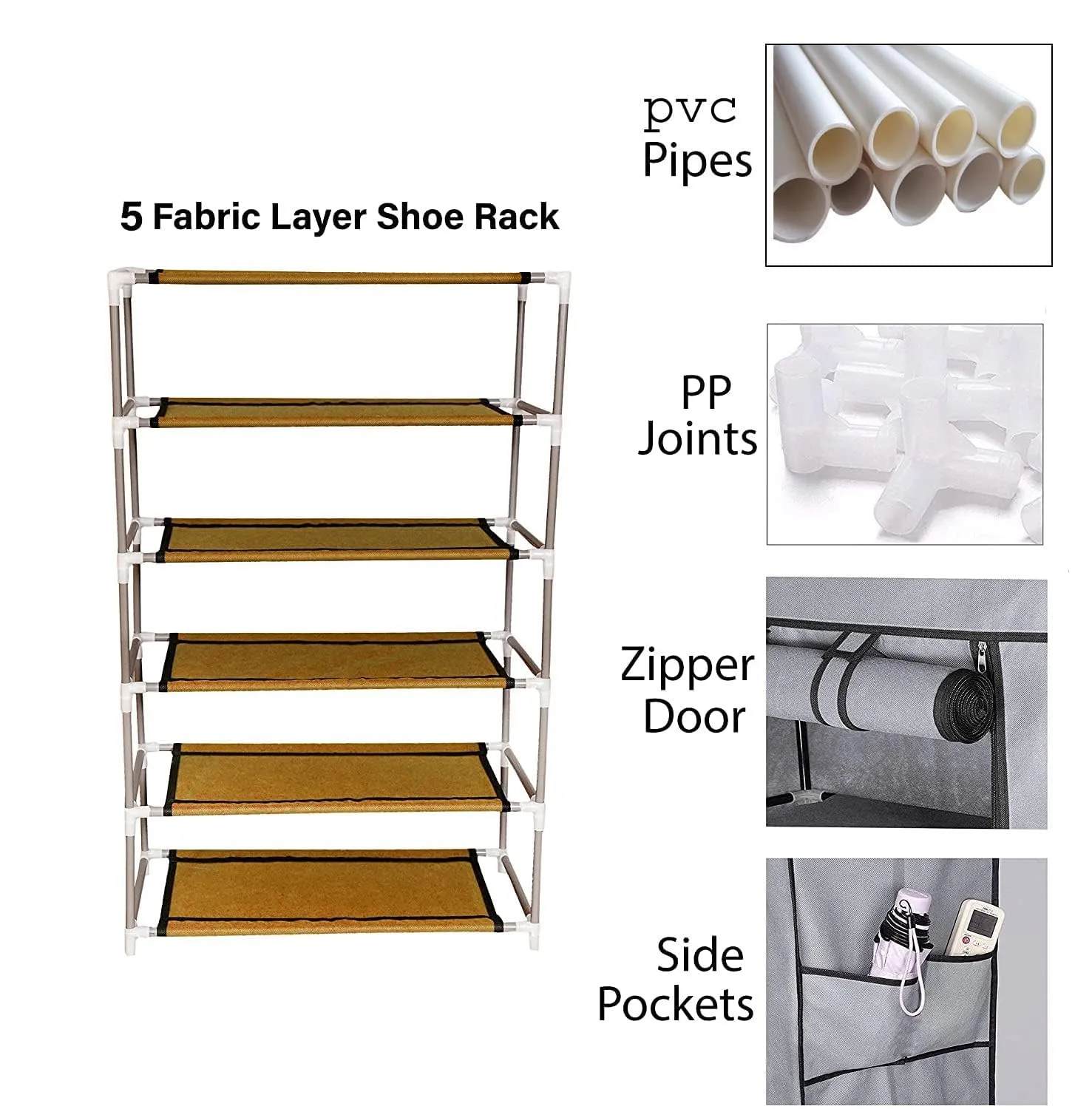 Kuber Industries Shoe Rack|Non-Woven 4 Shelves Shelf|Foldable Storage Rack Organizer for Shoe, Books-Pack of 3 (Black)