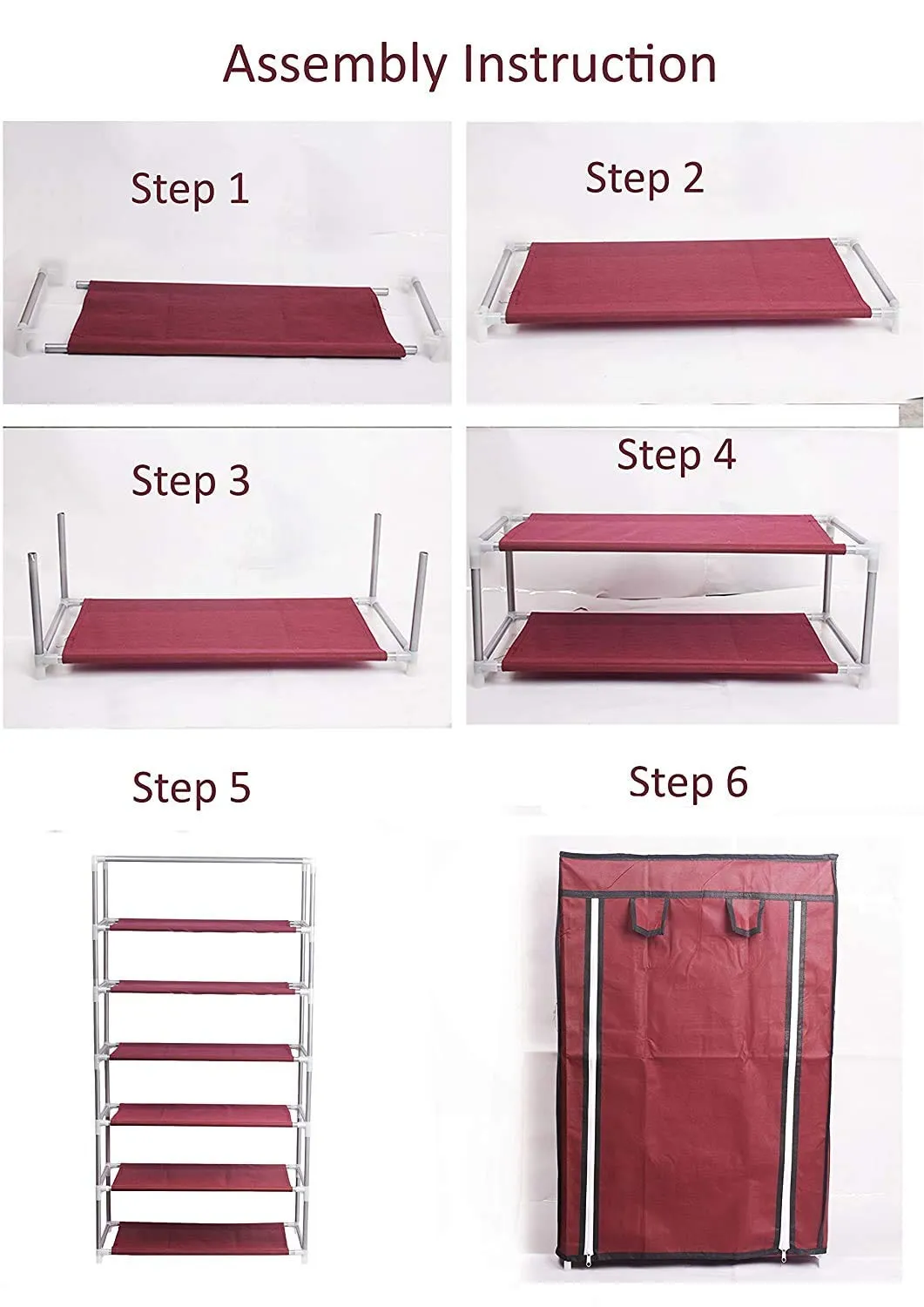 Kuber Industries Shoe Rack|Non-Woven 6 Shelves Shelf|Foldable Storage Rack Organizer for Shoe, Books (Maroon)