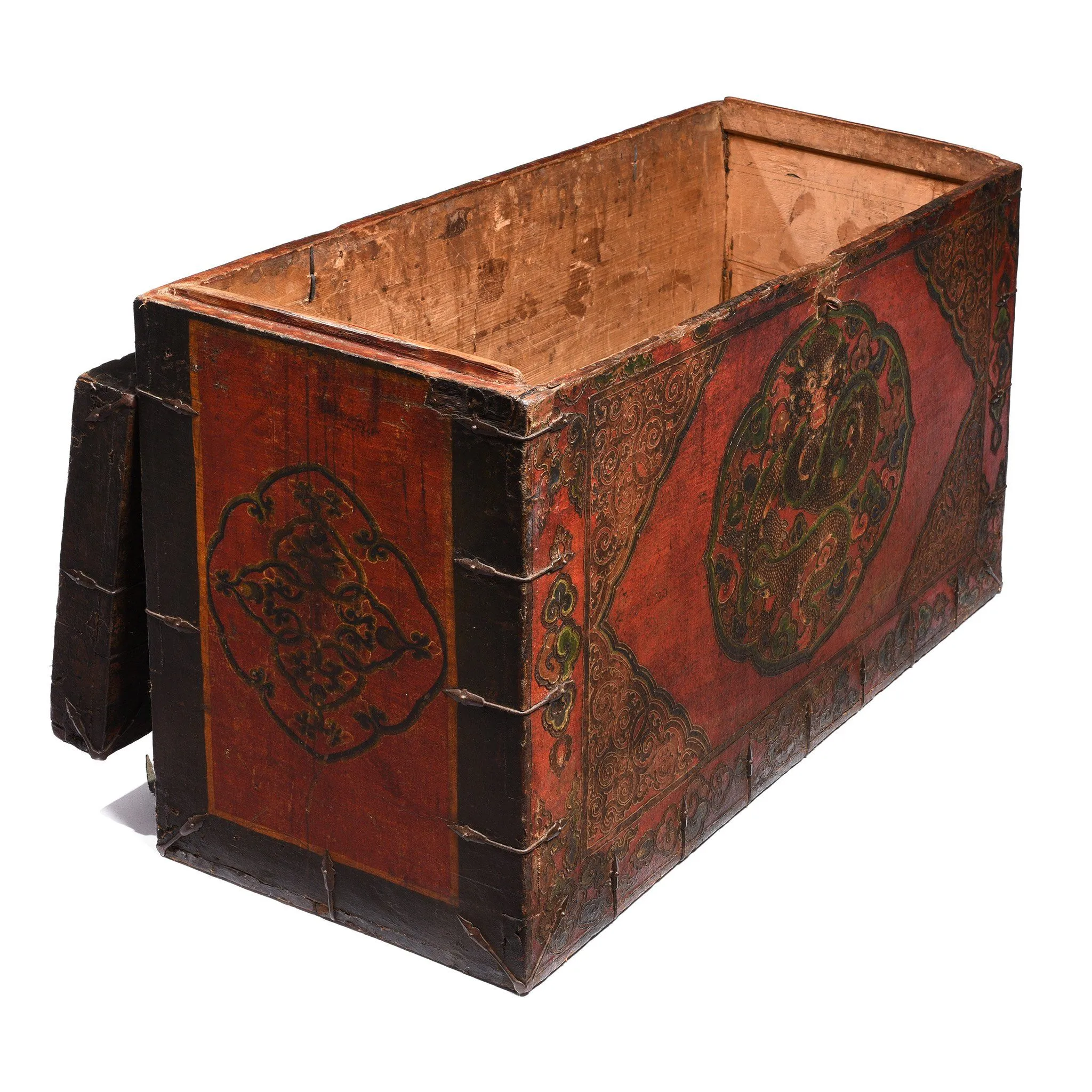 Large Painted Tibetan Dragon Storage Chest - 18thC