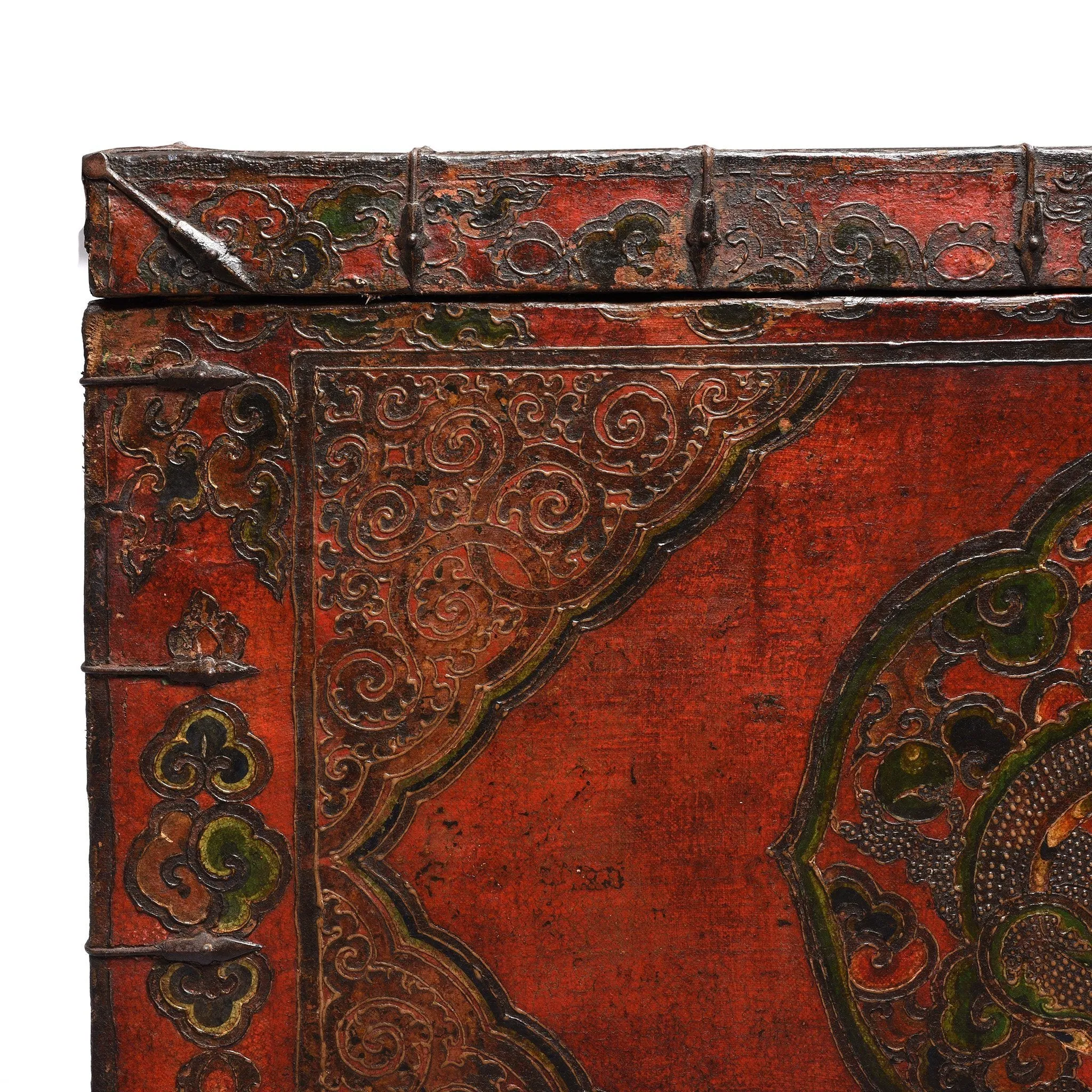 Large Painted Tibetan Dragon Storage Chest - 18thC