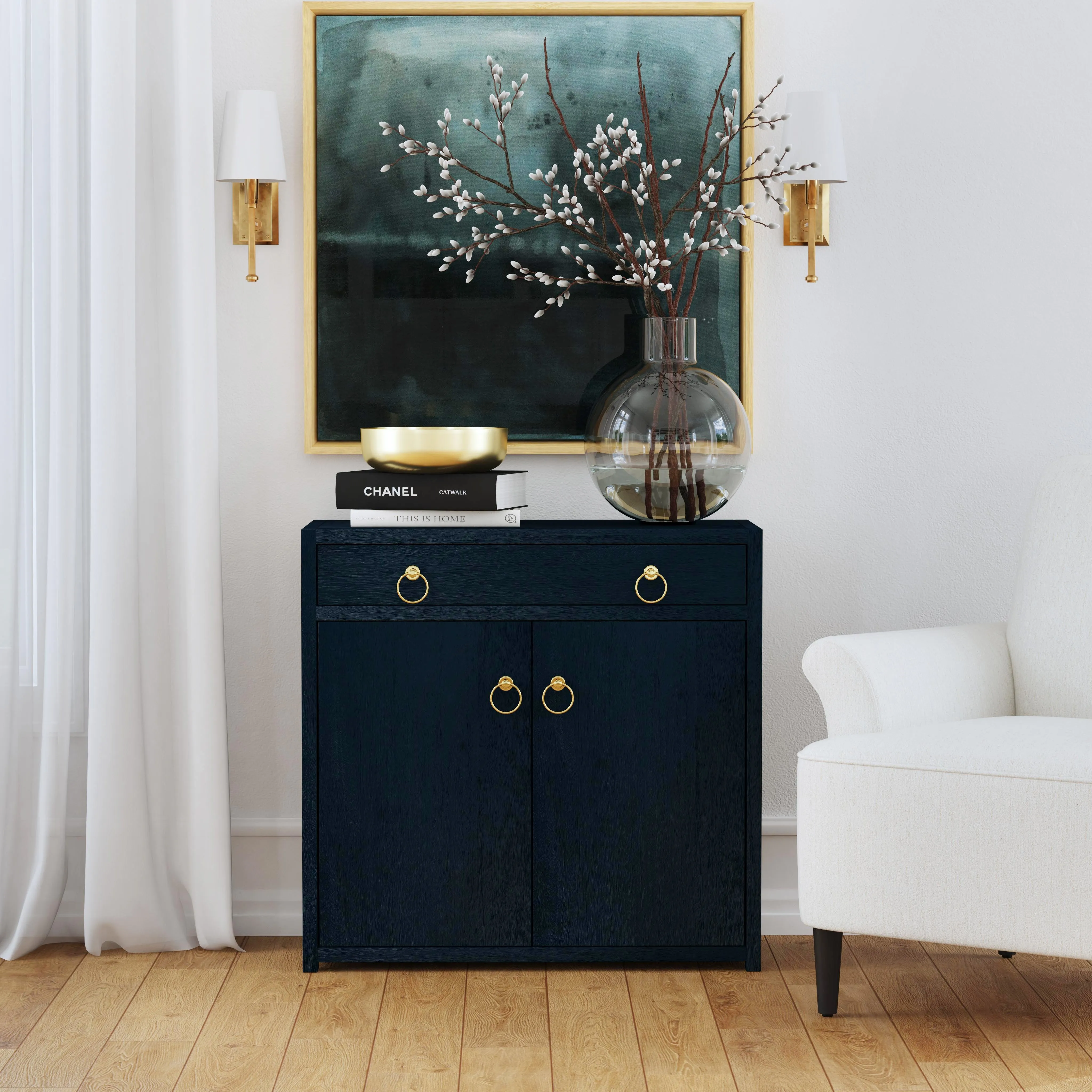 Lark 2 Door Cabinet with Storage in Navy Blue  5673291