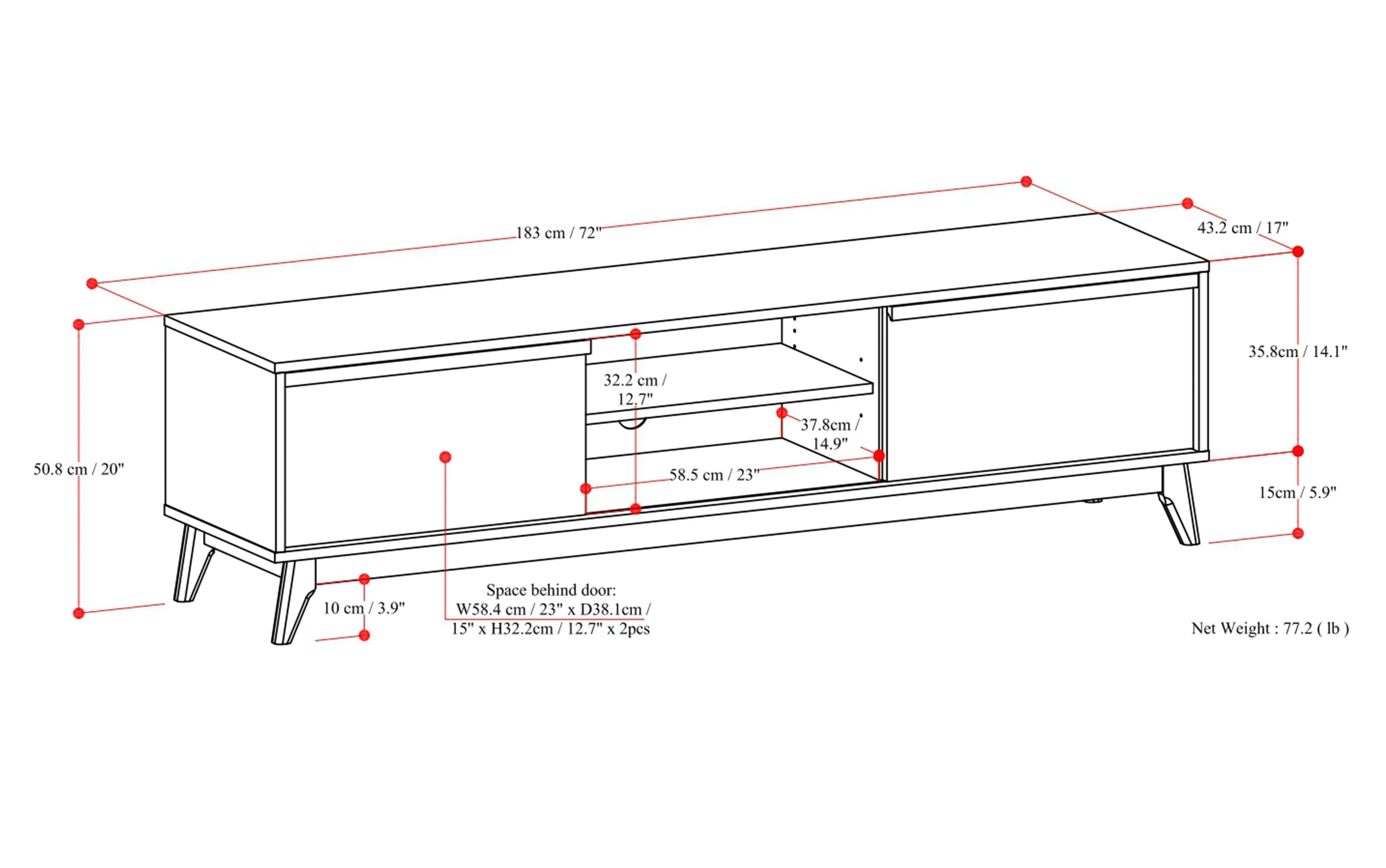 Lennon 72 inch Low TV Stand in Oak